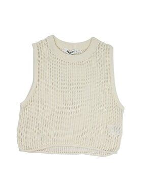 Venroy Knit Crochet Ribbed Crop Tank Top in Ivory
